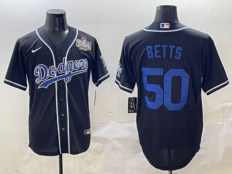 Men 2025 Los Angeles Dodgers #50 Betts Black Three generations Fashion Nike MLB Jersey style 3